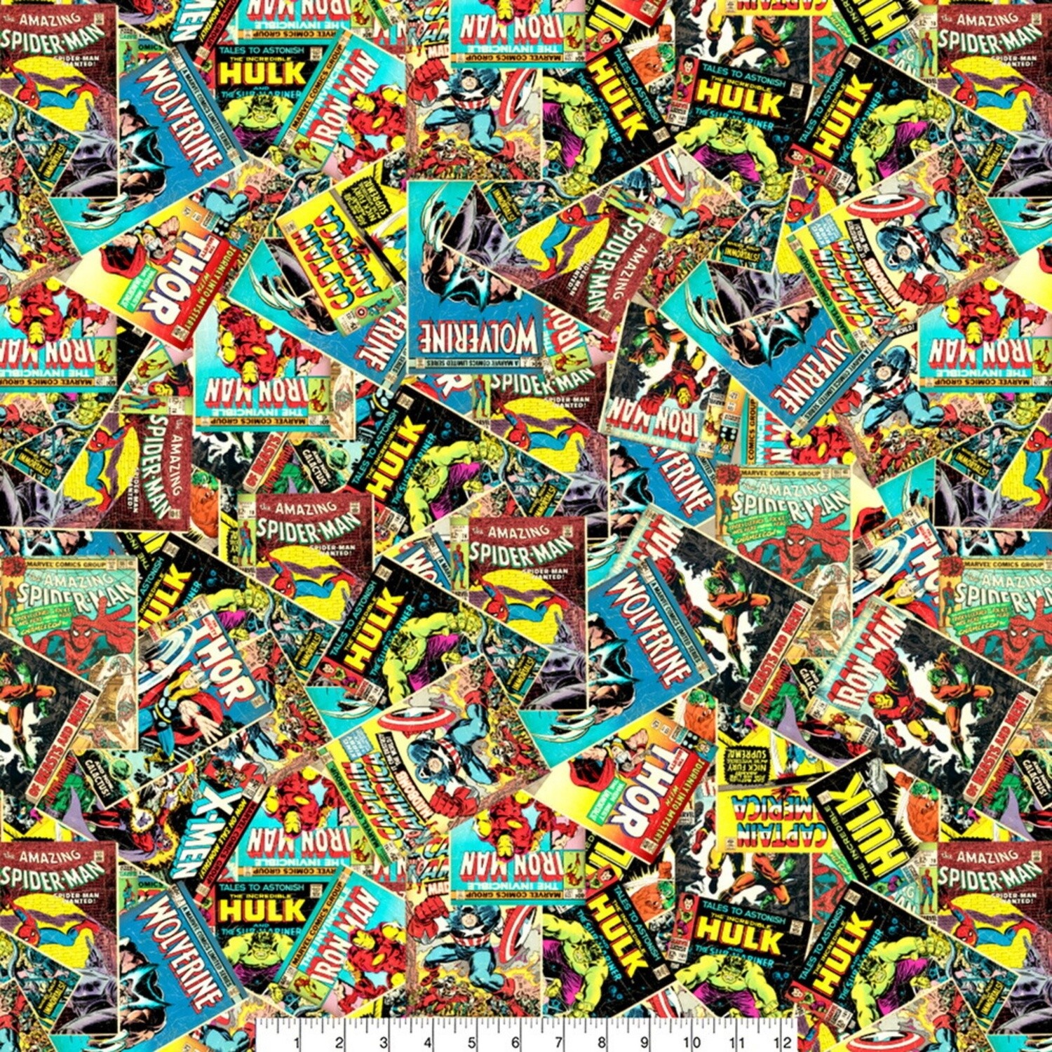 Marvel Comic Book - Black - 100% cotton print fabric