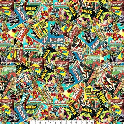 Marvel Comic Book - Black - 100% cotton print fabric