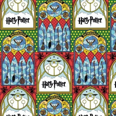 Harry Potter - Stained Glass Windows -  Broomsticks - 100% cotton print fabric - Multi