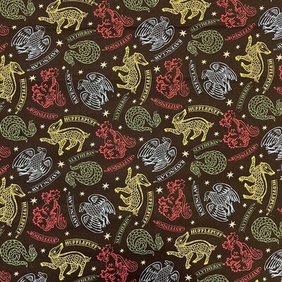 Harry Potter - Mystical Houses - 100% cotton print fabric - Black