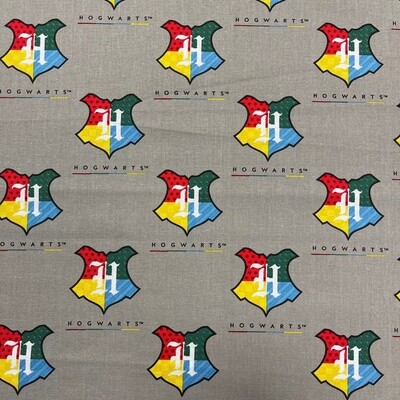 Harry Potter - Hogwarts Crest - 100% cotton print fabric - Grey