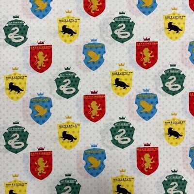 Harry Potter - Multi House Tonal - 100% cotton print fabric - White