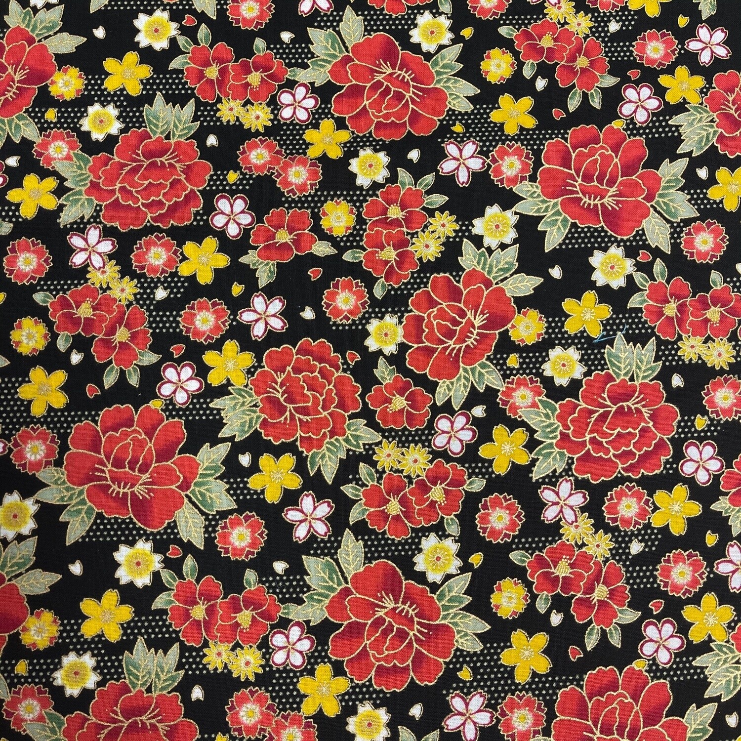 Sokyo - Black - 100% cotton print Japanese metallic fabric