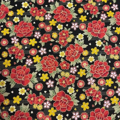 Sokyo - Black - 100% cotton print Japanese metallic fabric