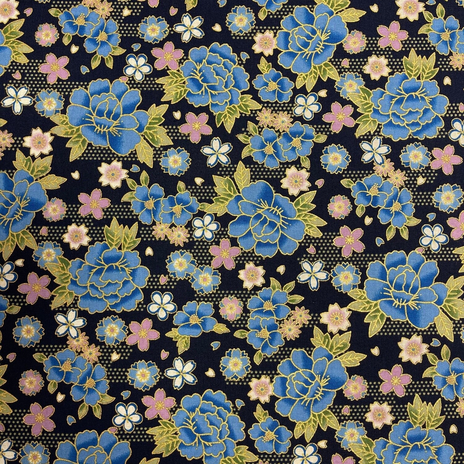 Sokyo - Navy - 100% cotton print Japanese metallic fabric