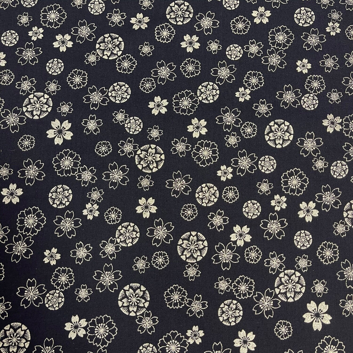 Anan - Navy - 100% cotton print Japanese metallic fabric