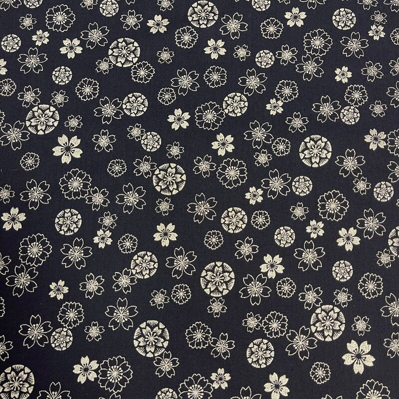 Anan - Navy - 100% cotton print Japanese metallic fabric