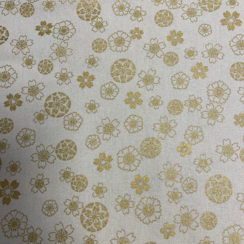 Anan - Cream - 100% cotton print Japanese metallic fabric