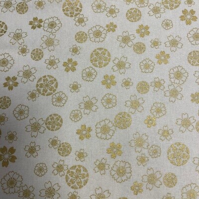 Anan - Cream - 100% cotton print Japanese metallic fabric