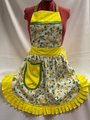 Retro Vintage 50&#39;s Style Full Apron - Lemons on Cream with Yellow Trim