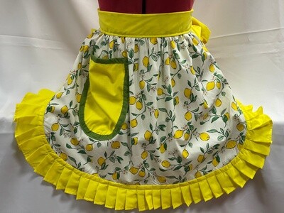 Retro Vintage 50&#39;s Style Half Apron - Lemons on Cream with Yellow Trim