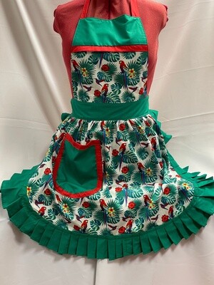 Retro Vintage 50&#39;s Style Full Apron - Tropical Theme on Cream with Green Trim