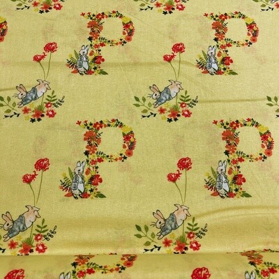 Peter Rabbit digital print fabric - Floral Letter - Yellow - 100% cotton