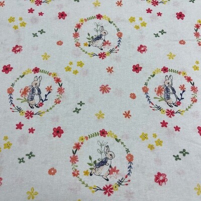 Peter Rabbit digital print fabric - Floral Wreath - White - 100% cotton