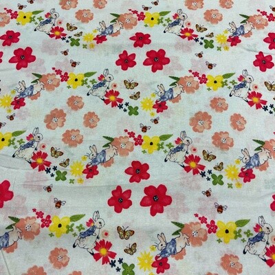 Peter Rabbit digital print fabric - Larger Florals - White - 100% cotton