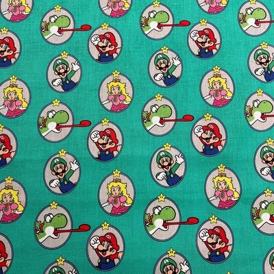 Super Mario 2 - Green - 100% cotton print fabric