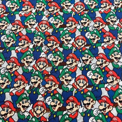 Super Mario 2 - Blue - 100% cotton print fabric