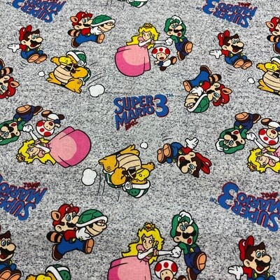 Super Mario 3 - Grey - 100% cotton print fabric