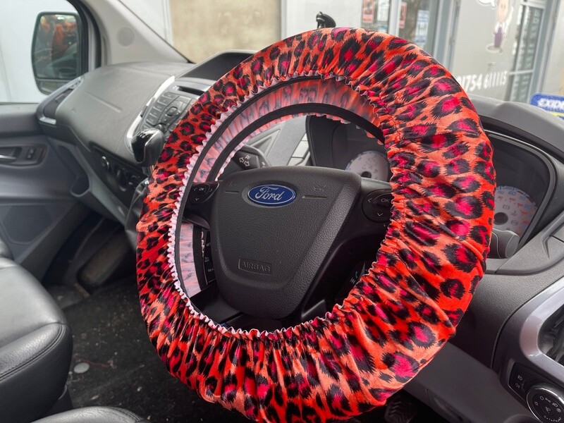Leopard Print Steering wheel protective cover - stretch velour - stretch fit - Kitch