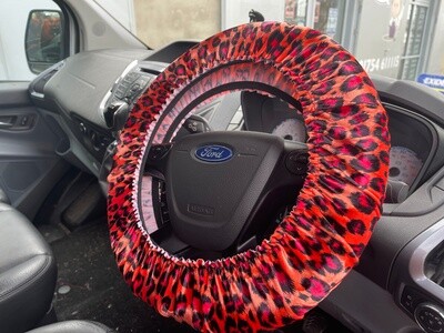 Leopard Print Steering wheel protective cover - stretch velour - stretch fit - Kitch