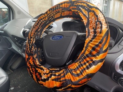 Tiger Stripe Print Steering wheel protective cover - stretch velour - stretch fit - Kitch