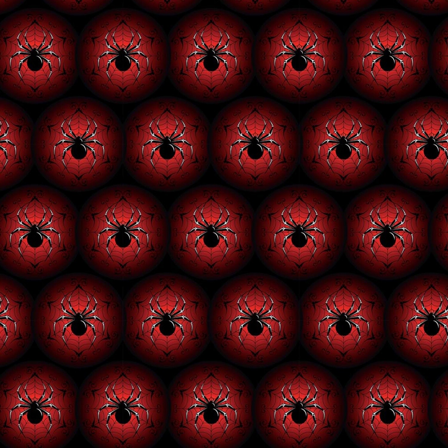 Marvellous Spiders - Black - 100% cotton digital print fabric