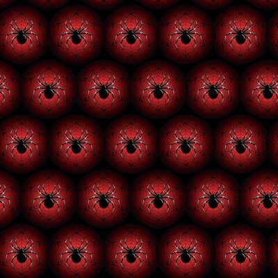 Marvellous Spiders - Black - 100% cotton digital print fabric