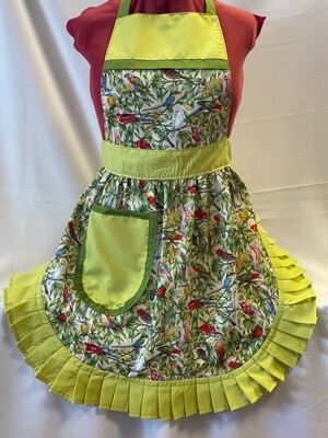 Retro Vintage 50&#39;s Style Full Apron - Birds in Paradise with Pastel Green Trim