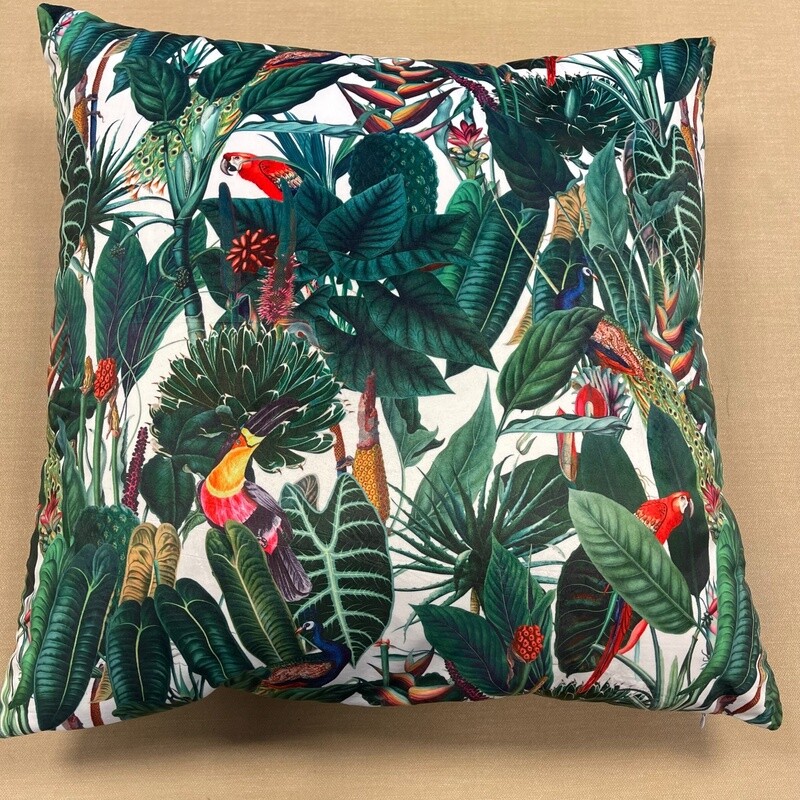 Large Cushion Cover with Rain Forest in Natural - 290gsm Velvet
