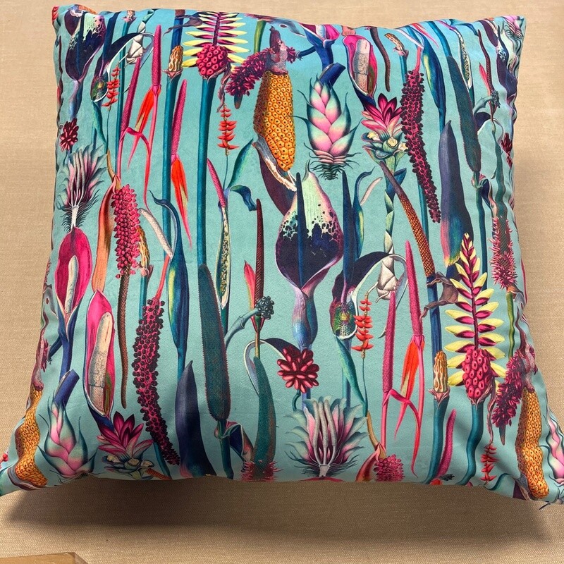 Large Cushion Cover - Botanical in Duck Egg - 290gsm Velvet
