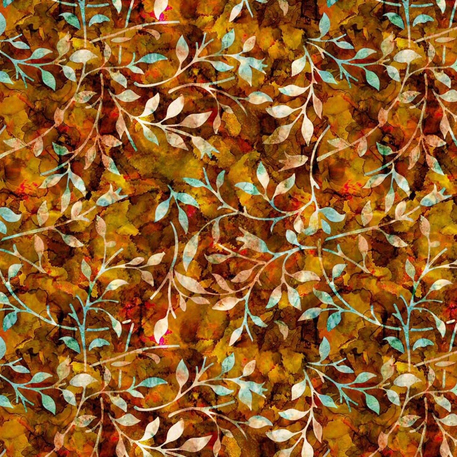 Batik Trail 08 - Gold / Copper - 100% cotton digital print fabric