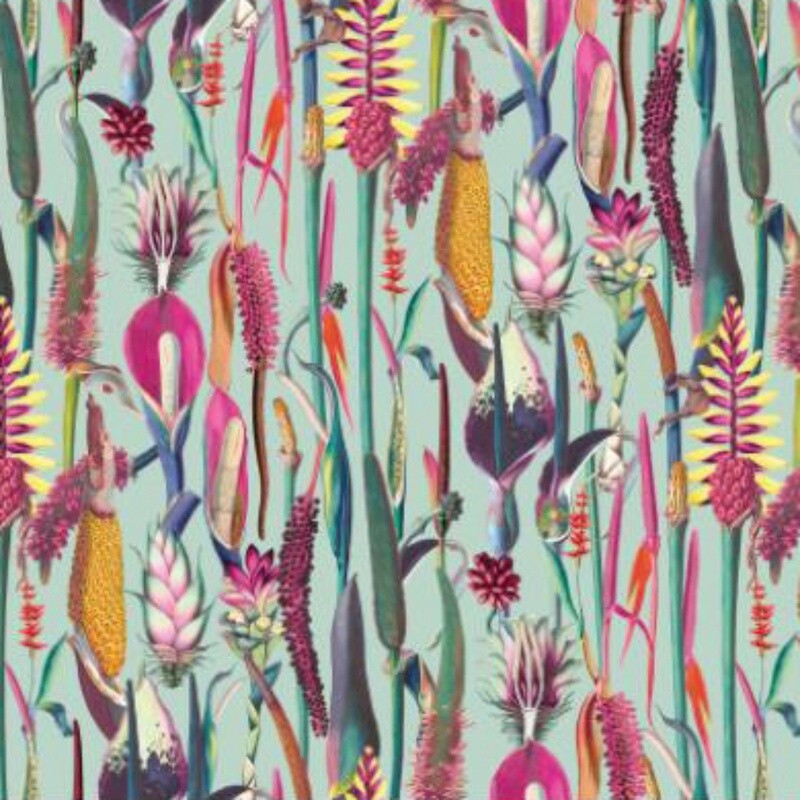 Digitally printed, soft &amp; durable plush Velvet fabric 290gsm - Botanical - Duckegg