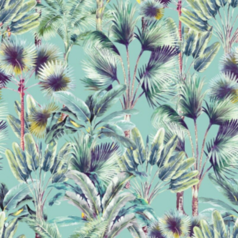 Digitally printed, soft &amp; durable plush Velvet fabric 290gsm - Palm Springs - Duckegg