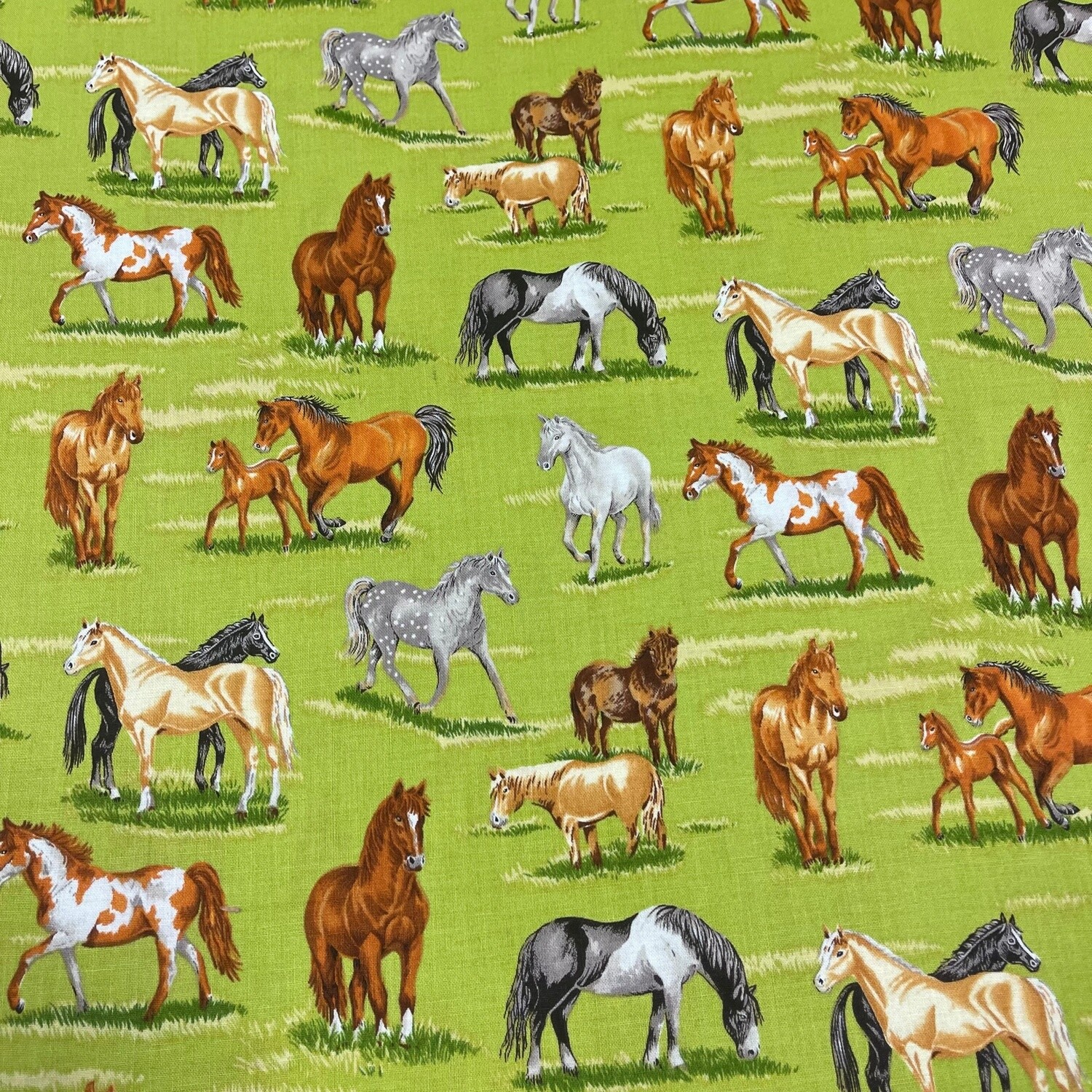 In The Country - Horses - Green - 100% cotton print fabric