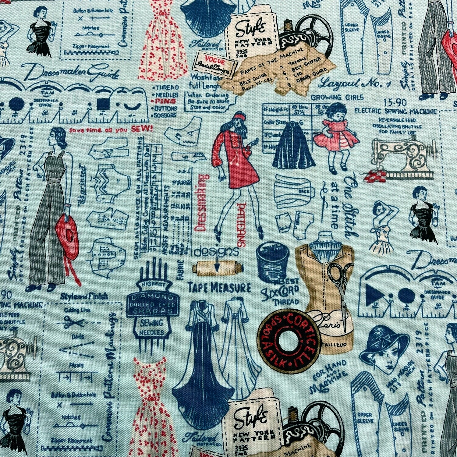 Sew Vintage - Light Blue - 100% cotton print fabric