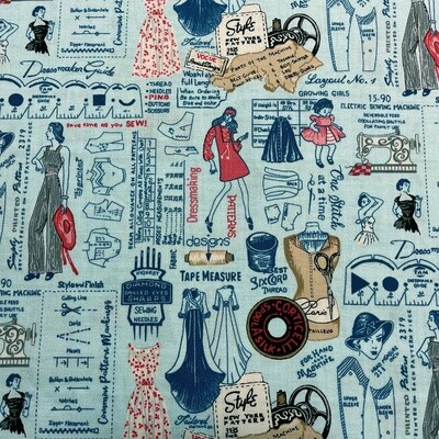 Sew Vintage - Light Blue - 100% cotton print fabric