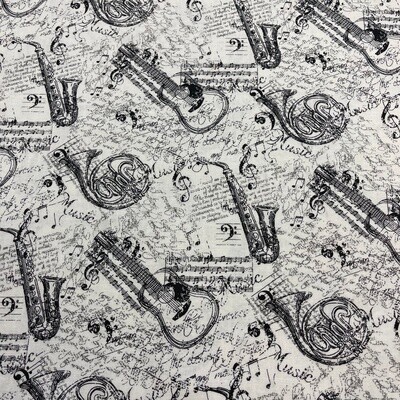 Music - Instruments - White - 100% cotton print fabric