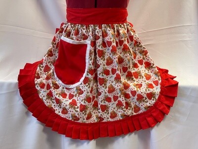 Retro Vintage 50&#39;s Style Half Apron - Teddy Bears and Hearts on White with Red Trim