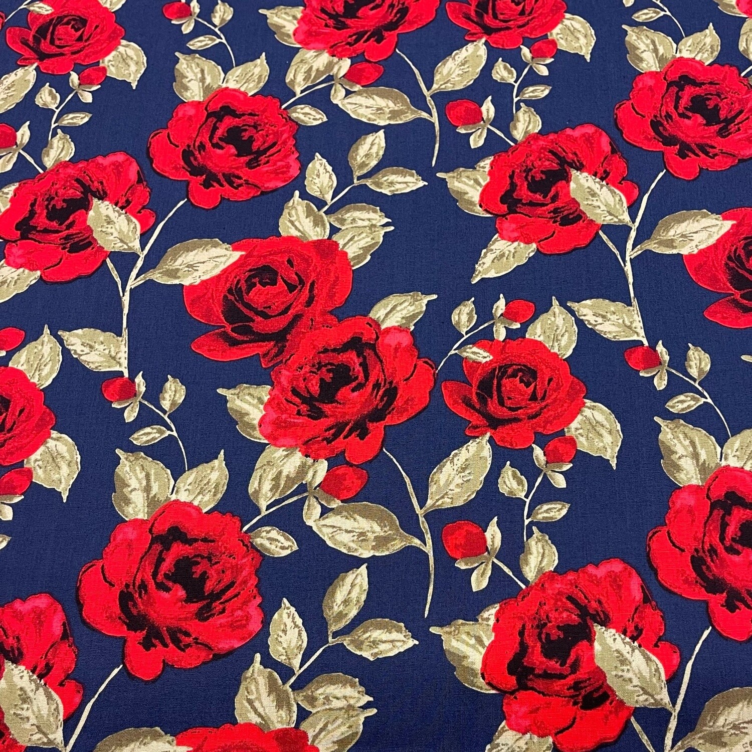 Red Roses on Navy - 100% cotton print fabric