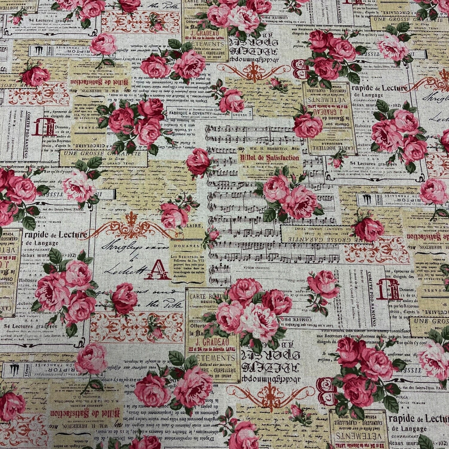 Vintage Collage - Natural - 80% Cotton / 20% Linen fabric