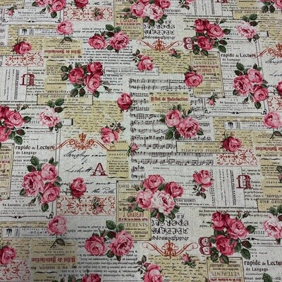 Vintage Collage - Natural - 80% Cotton / 20% Linen fabric