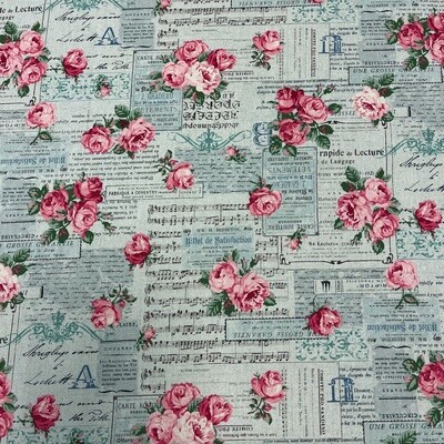 Vintage Collage - Duck Egg - 80% Cotton / 20% Linen fabric