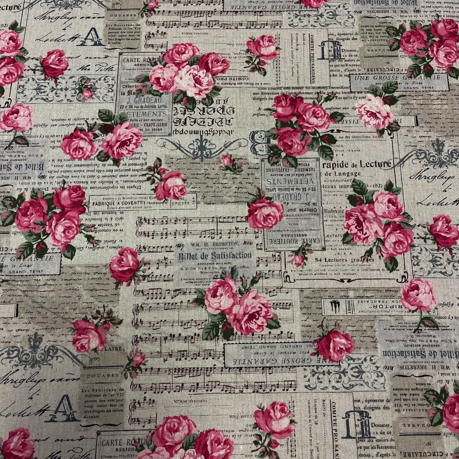 Vintage Collage - Taupe - 80% Cotton / 20% Linen fabric
