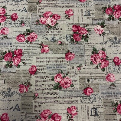 Vintage Collage - Taupe - 80% Cotton / 20% Linen fabric