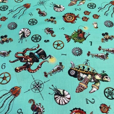 Quilting Treasures​ - Aquatic Steampunkery - Aqua - 100% cotton print fabric