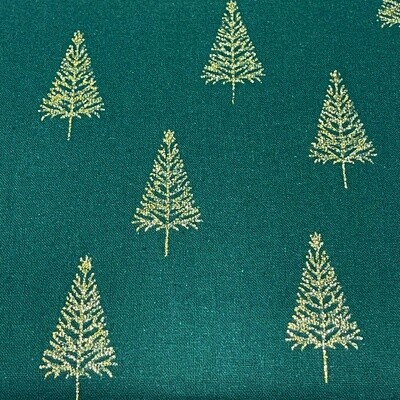 Christmas Tress - Green / Gold - 100% cotton glitter print fabric