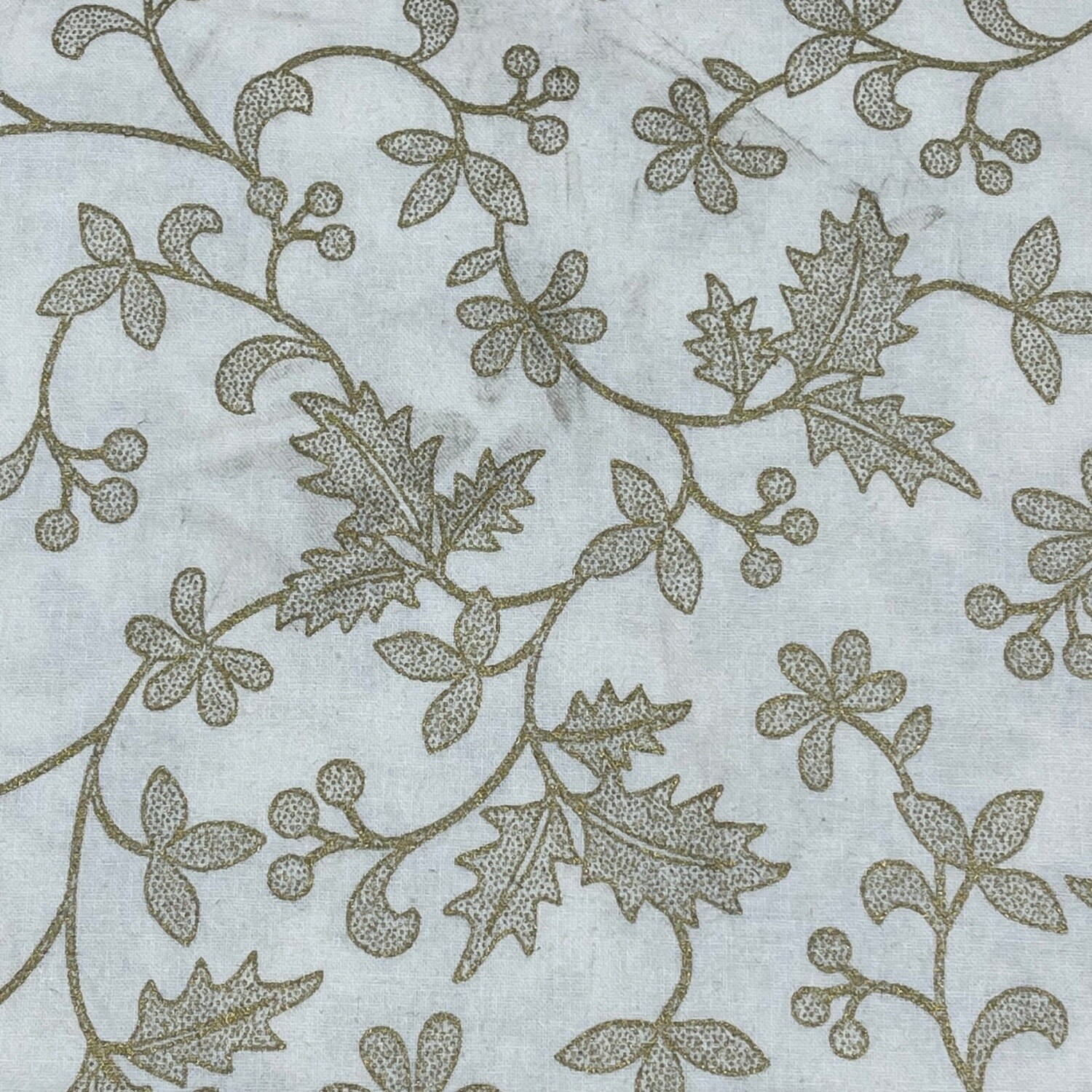 Christmas Holly - Cream / Gold - 100% cotton metallic foil print fabric
