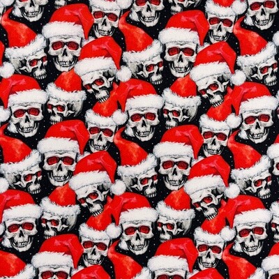 Santa Skulls - Black - 100% cotton digital print fabric