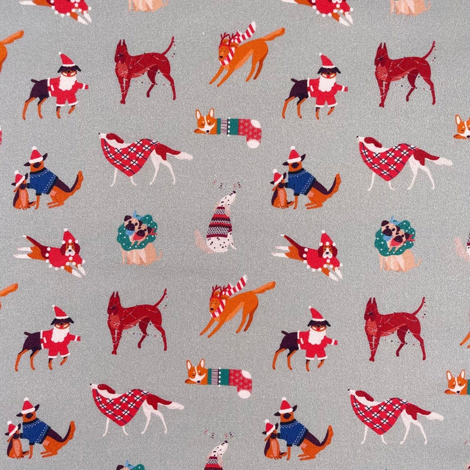 Christmas Dogs - Silver - 100% cotton digital print fabric
