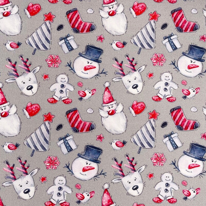 Christmas Crowds - Silver - 100% cotton digital print fabric